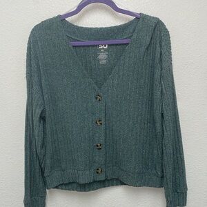 SO Cardigan XL Women’s Ribbed Green Lightweight and Soft Sweater 4 Button Up